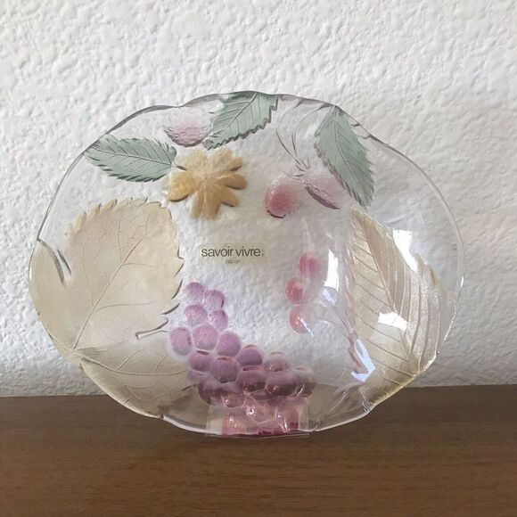 Vintage Savoir Vivre Cornucopia Crystal Glass Bowl Made Japan Fruit Garden - Picture 1 of 12